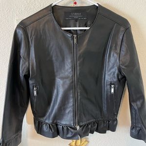 Leather jacket (faux) w/ruffle detail